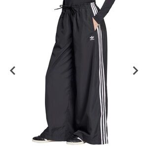 Adidas Adilenium Wide Leg Black Track Pants with White Stripes